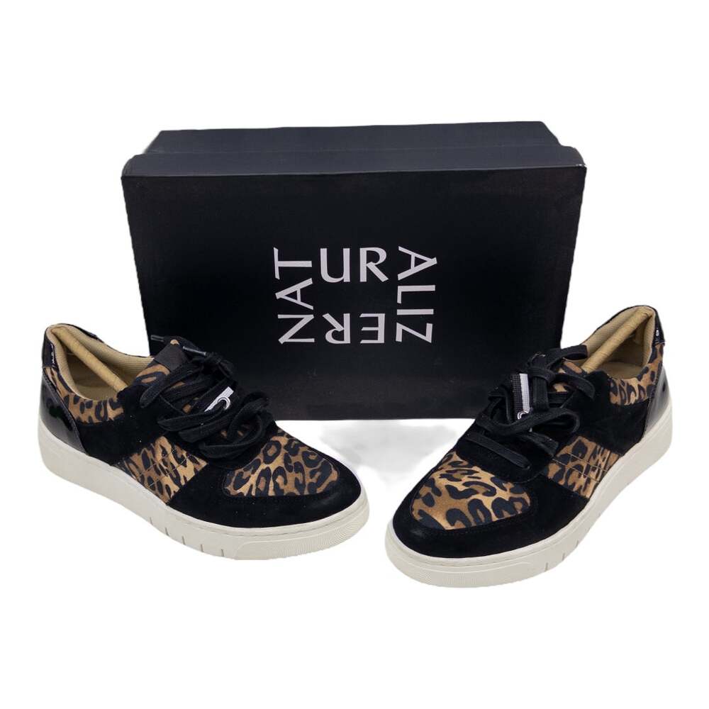 Naturalizer Hadley Women's 6.5 Black Tan Leopard Suede Lace-Up Platform Sneaker